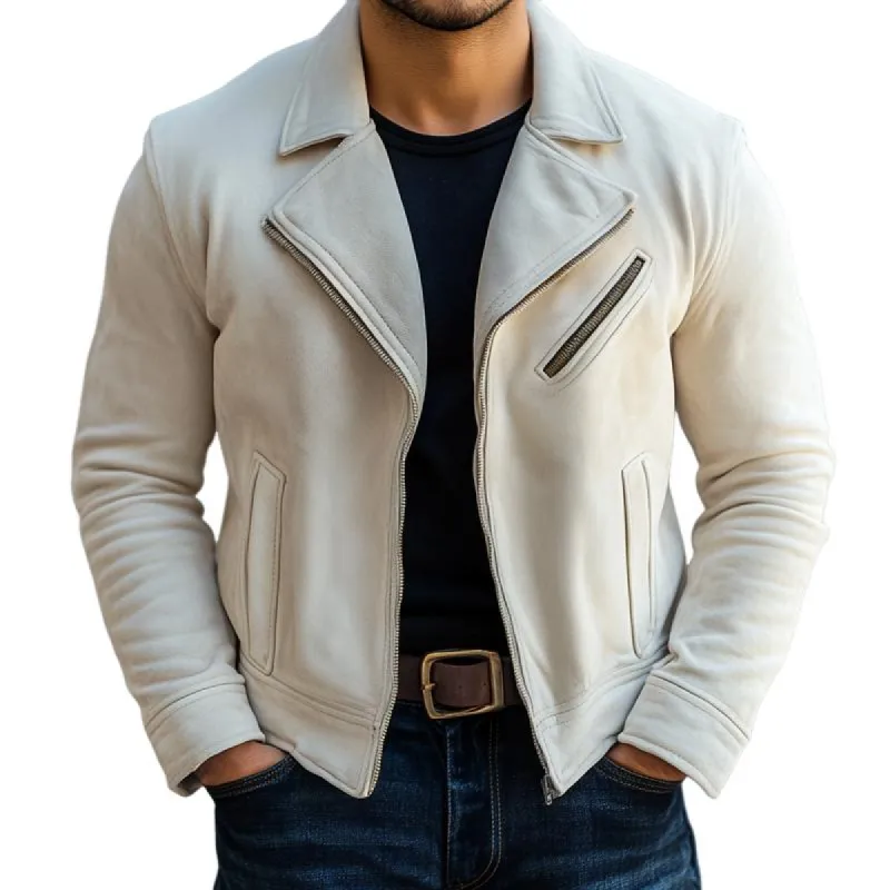 Men's Fashion Solid Sued Lapel Zipper Biker Jacket 31059041Z sold by Manly