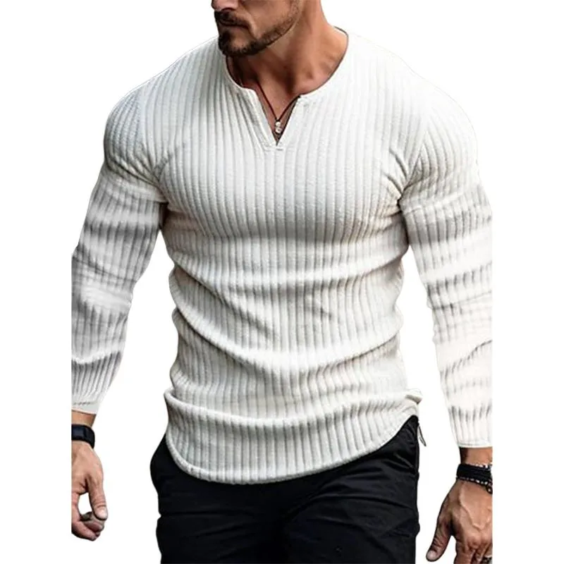 Men's Classic Casual V-Neck Knitted Long Sleeve T-Shirt 45144937K sold by Manly