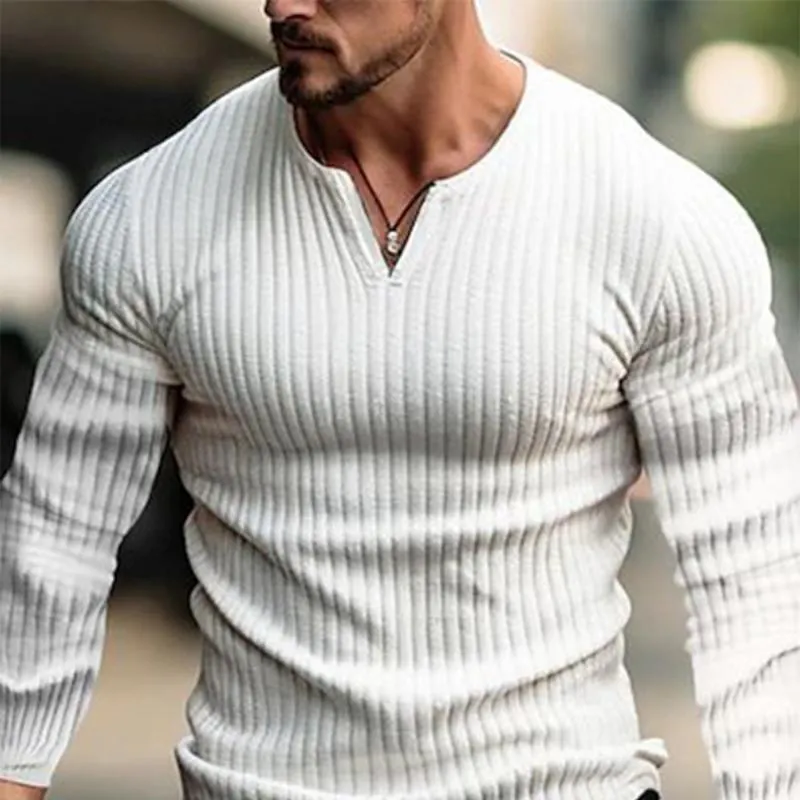 Men's Classic Casual V-Neck Knitted Long Sleeve T-Shirt 45144937K sold by Manly product image thumbnail 2