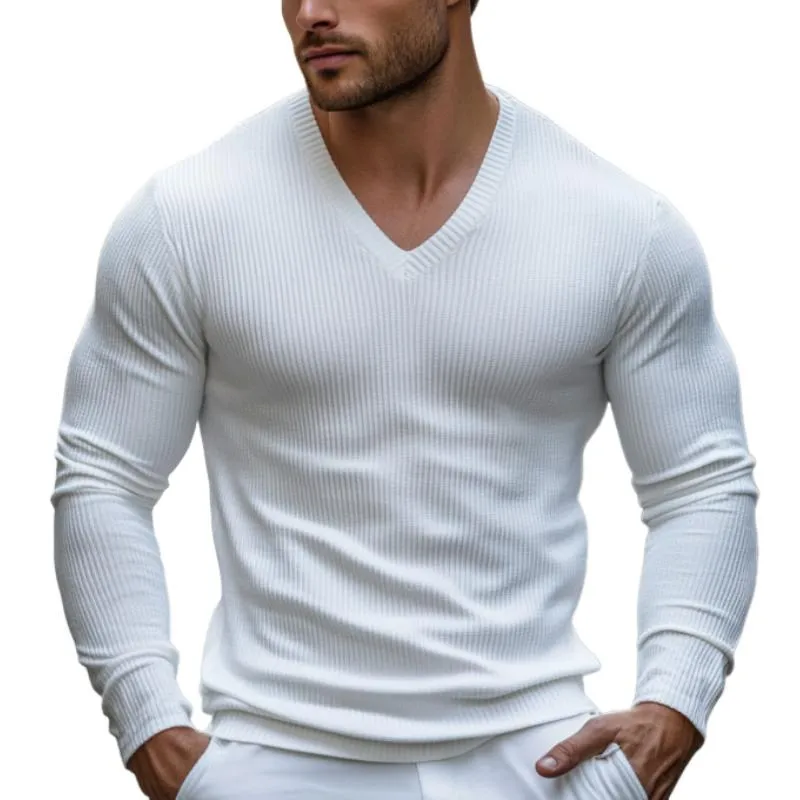 Men's Classic Casual V-Neck Knitted Slim Fit Long Sleeve T-Shirt 98752147K sold by Manly