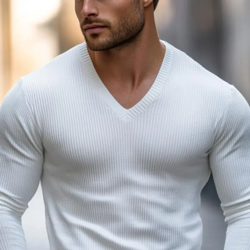 Men's Classic Casual V-Neck Knitted Slim Fit Long Sleeve T-Shirt 98752147K sold by Manly product image thumbnail 3