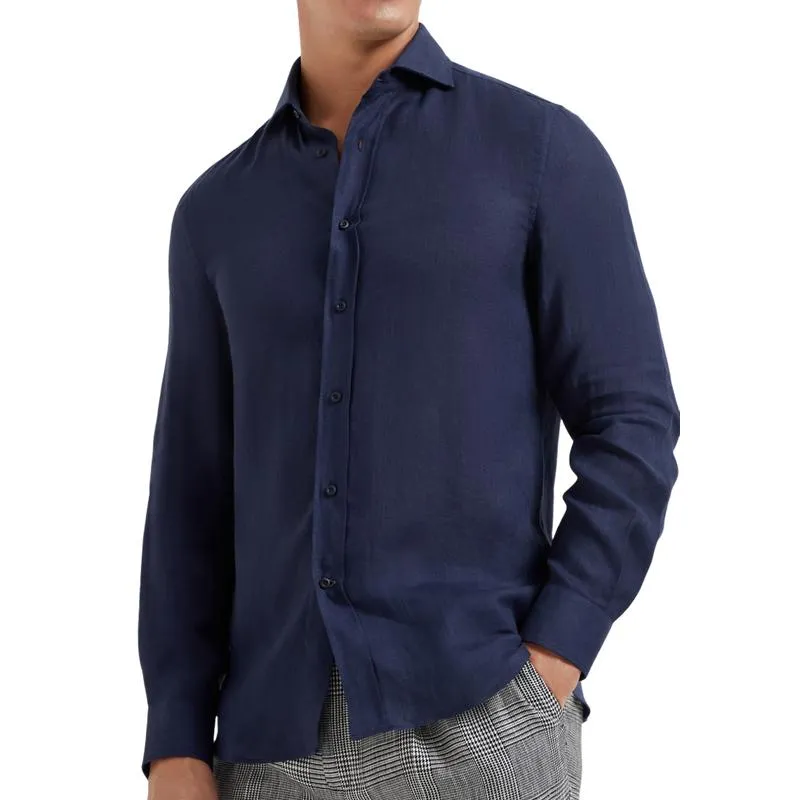 Men's Casual Lapel Single-breasted Slim-fit Long-sleeved Shirt 73372030F sold by Manly