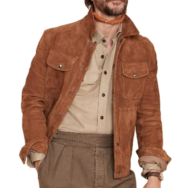 Men's Vintage Suede Lapel Single Breasted Slim Fit Jacket 84221735F sold by Manly