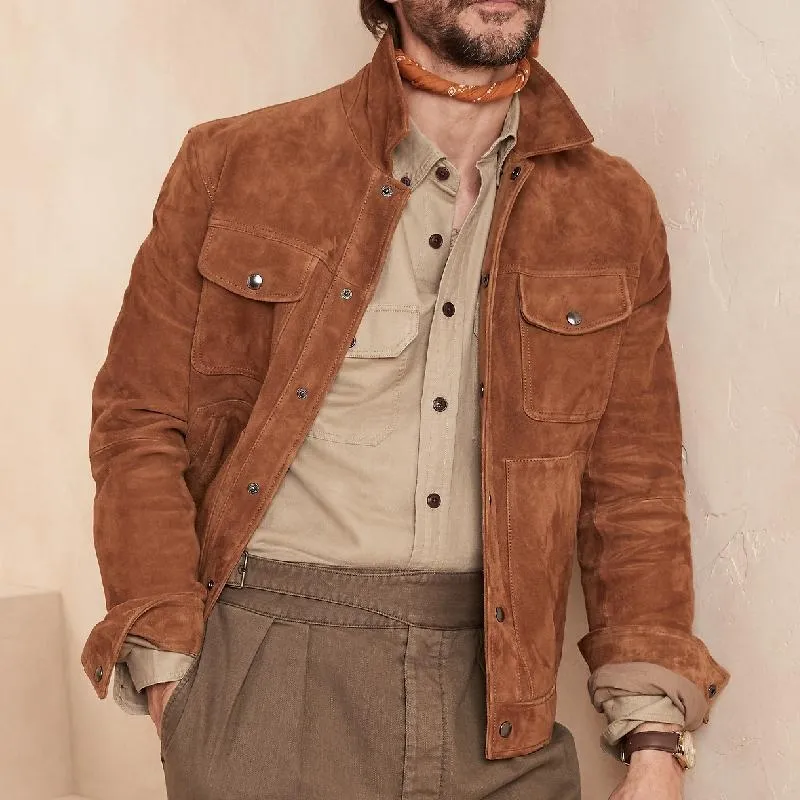 Men's Vintage Suede Lapel Single Breasted Slim Fit Jacket 84221735F sold by Manly product image thumbnail 2