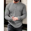 Men's Fashion Waffle Henley Neck Long Sleeve T-Shirt 27626438Y sold by Manly