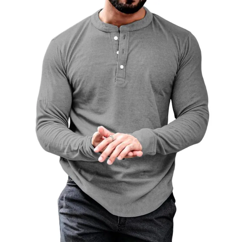 Men's Fashion Waffle Henley Neck Long Sleeve T-Shirt 27626438Y sold by Manly