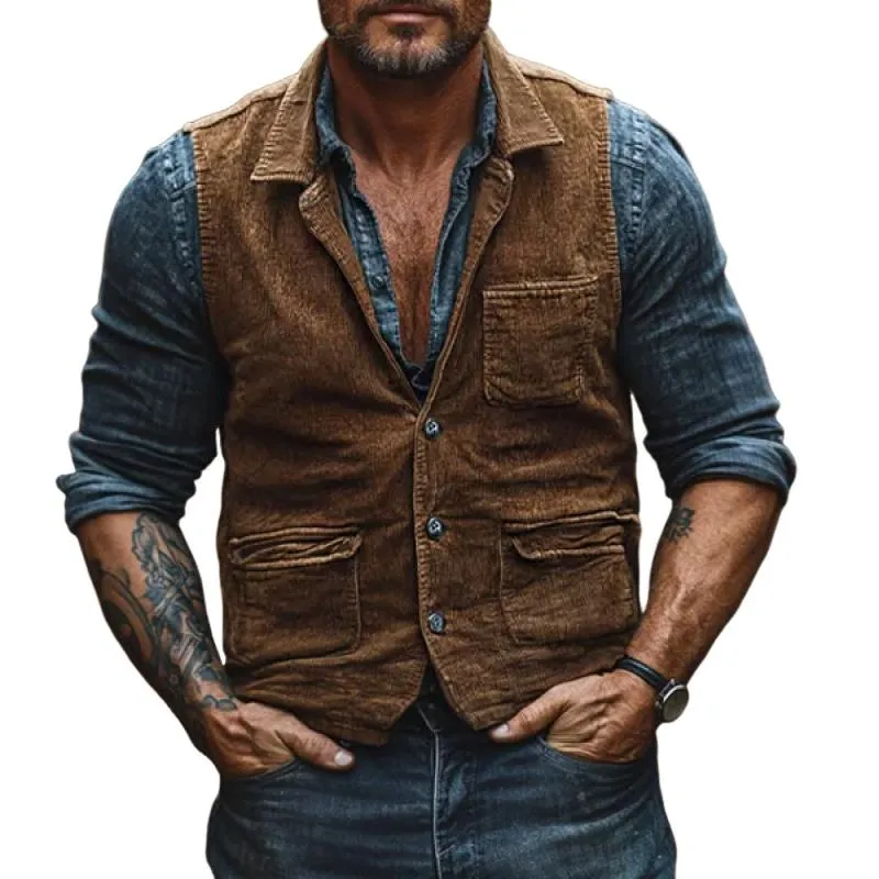 Men's Vintage Corduroy Lapel Single Breasted Slim Fit Vest 38294843Y sold by Manly