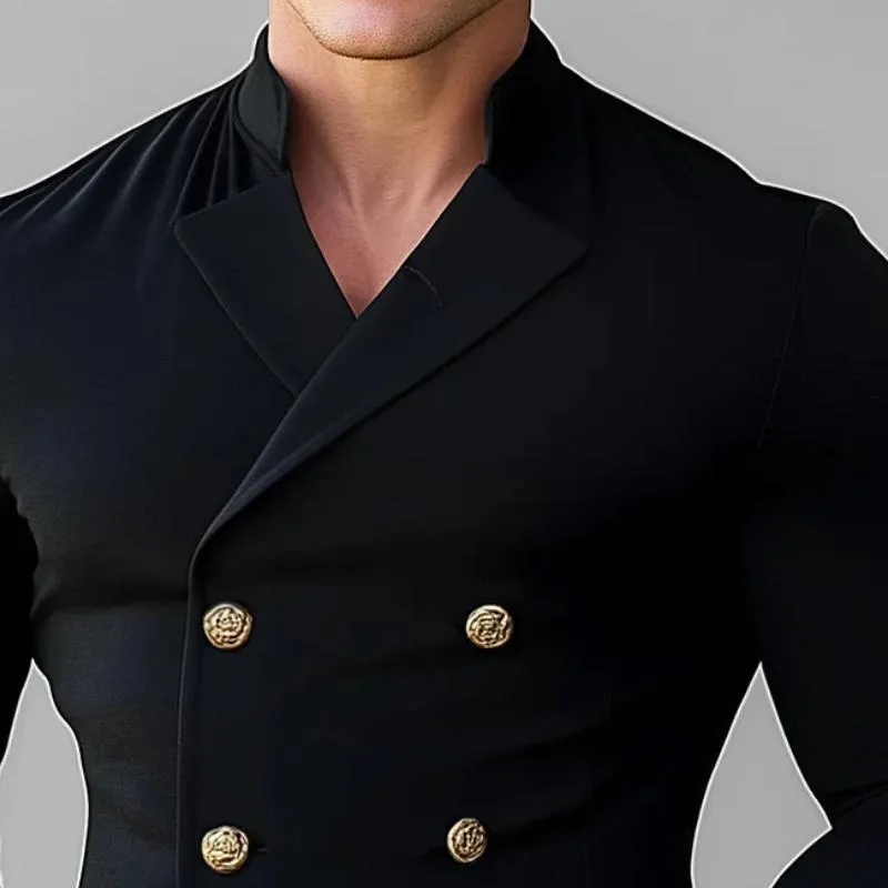 Men's Fashion Lapel Metal Double-Breasted Long-Sleeved Shirt 12397328Y sold by Manly product image thumbnail 2