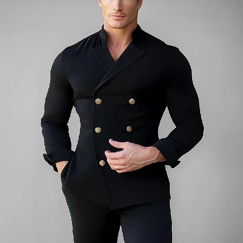 Men's Fashion Lapel Metal Double-Breasted Long-Sleeved Shirt 12397328Y sold by Manly product image thumbnail 3