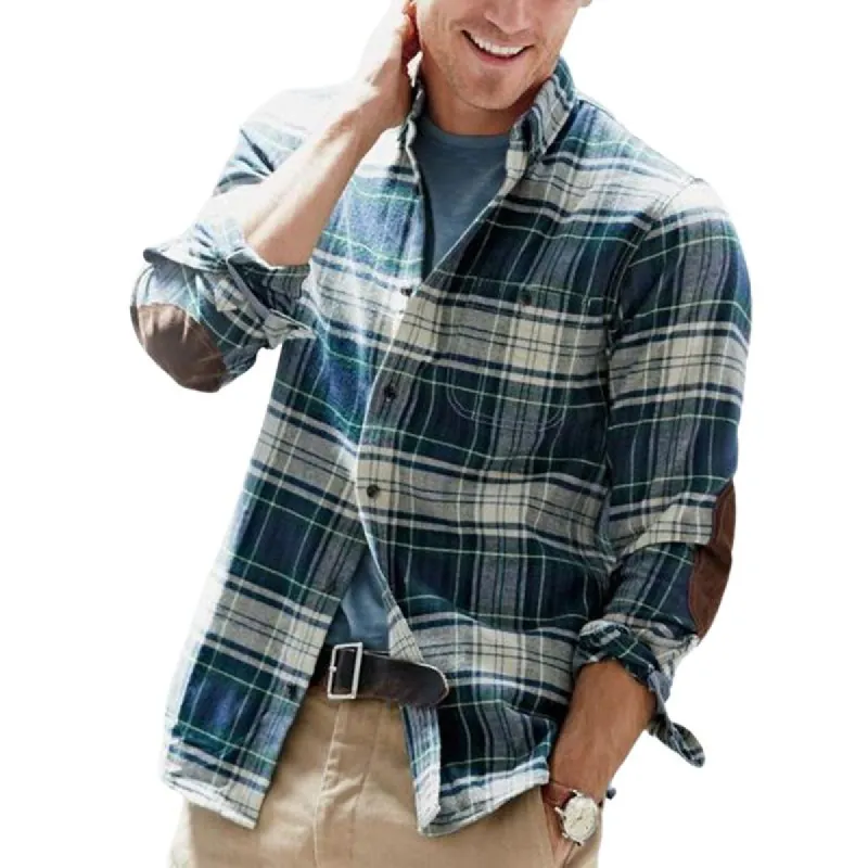 Men's Retro Loose Plaid Long Sleeve Shirt 16105498U sold by Manly