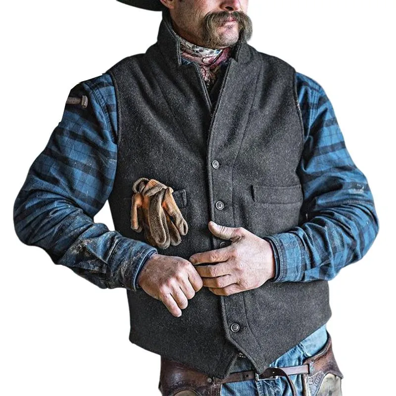 Men's Vintage Slim Fit Stand Collar Button Vest 90628966U sold by Manly