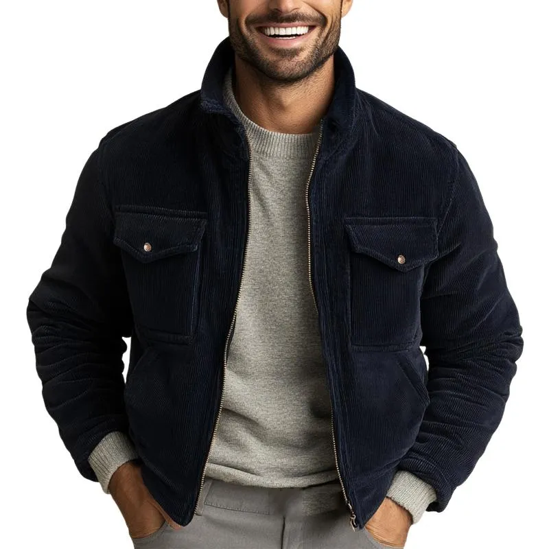 Men's Vintage Navy Stand Collar Corduroy Jacket 09382166U sold by Manly