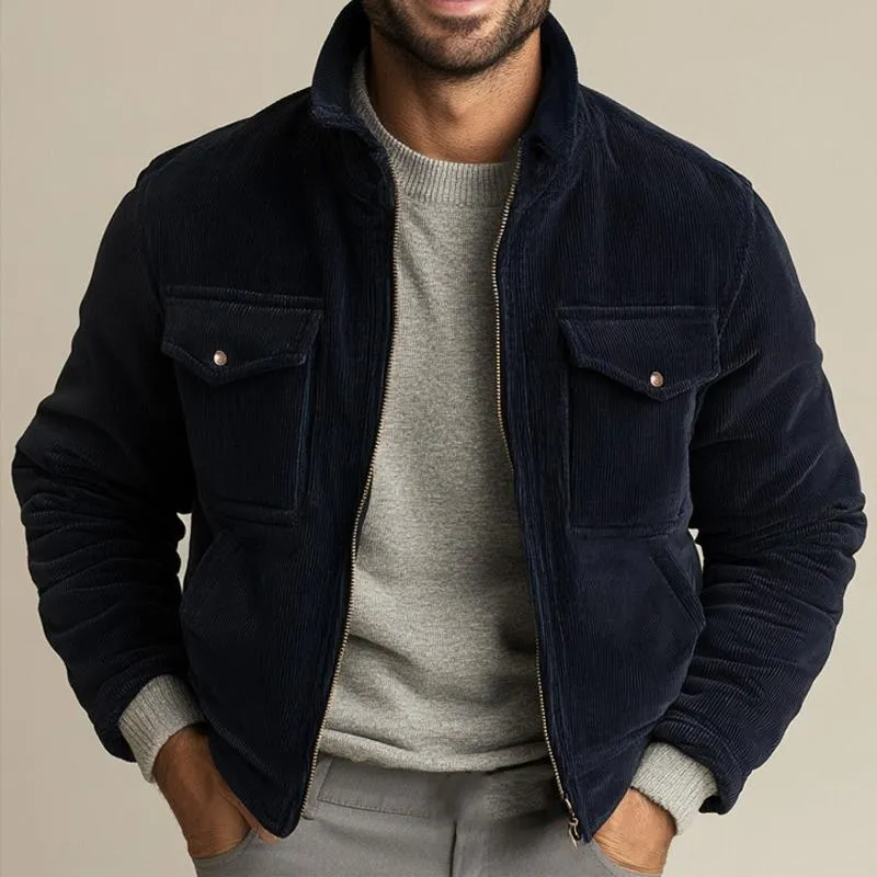 Men's Vintage Navy Stand Collar Corduroy Jacket 09382166U sold by Manly product image thumbnail 2