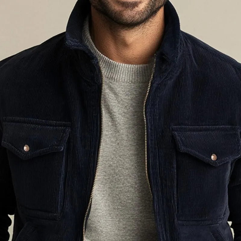 Men's Vintage Navy Stand Collar Corduroy Jacket 09382166U sold by Manly product image thumbnail 3