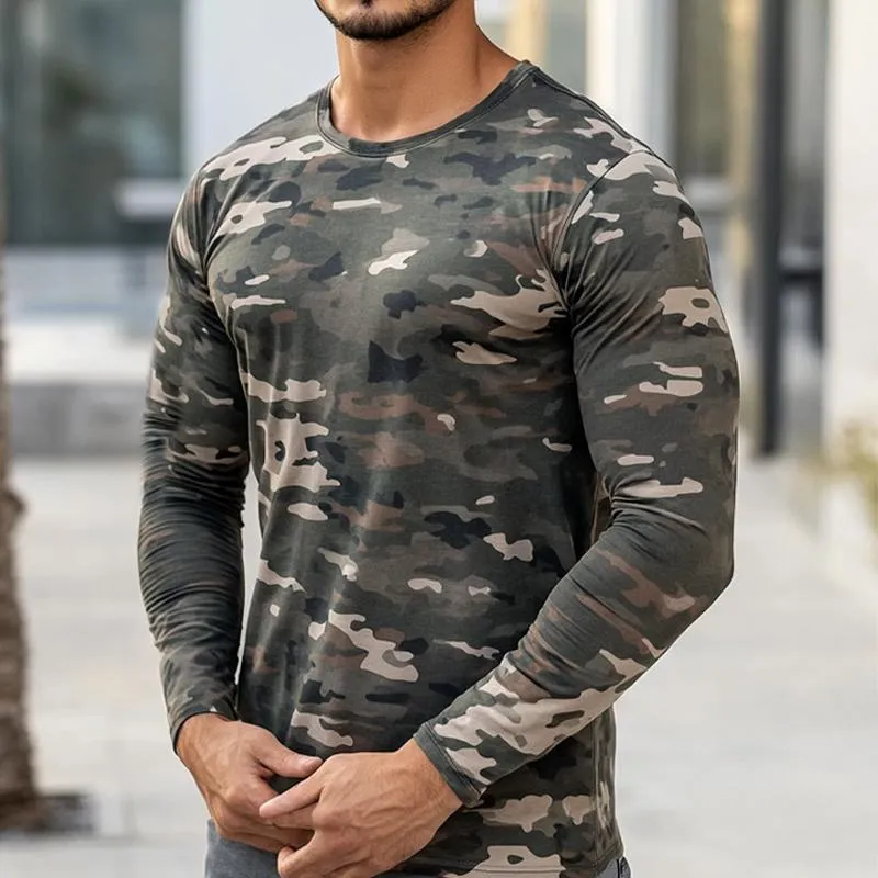Men's Casual Camouflage Round Neck Long Sleeve T-Shirt 07633848U sold by Manly product image thumbnail 2