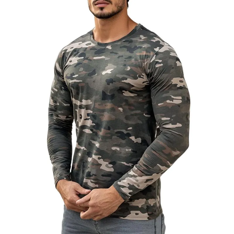 Men's Casual Camouflage Round Neck Long Sleeve T-Shirt 07633848U sold by Manly