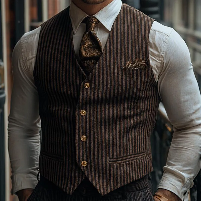 Men's Retro Vertical Striped V-Neck Vest 13343437U sold by Manly product image thumbnail 3