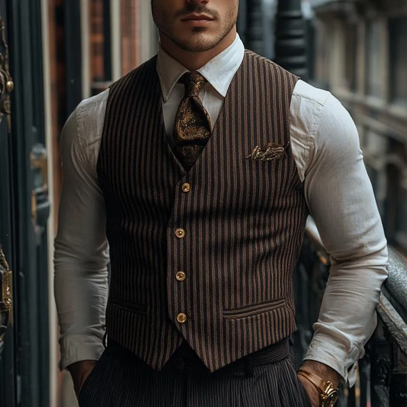 Men's Retro Vertical Striped V-Neck Vest 13343437U sold by Manly product image thumbnail 2