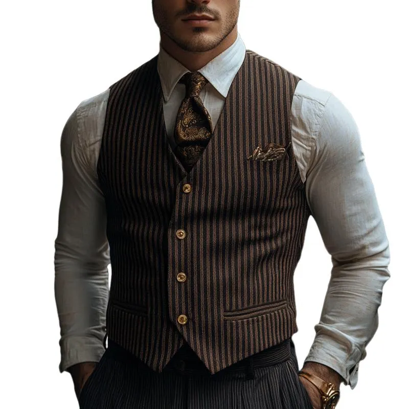 Men's Retro Vertical Striped V-Neck Vest 13343437U sold by Manly
