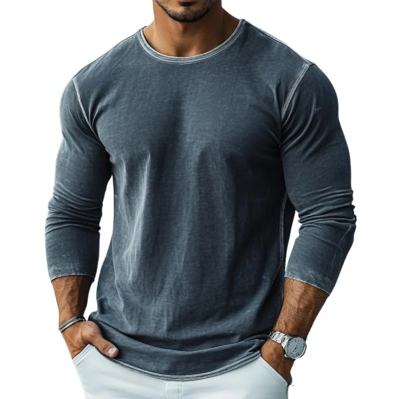 Men's Casual Distressed Round Neck Long Sleeve T-shirt 83733924U sold by Manly