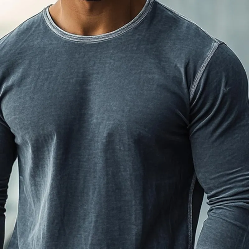 Men's Casual Distressed Round Neck Long Sleeve T-shirt 83733924U sold by Manly product image thumbnail 3