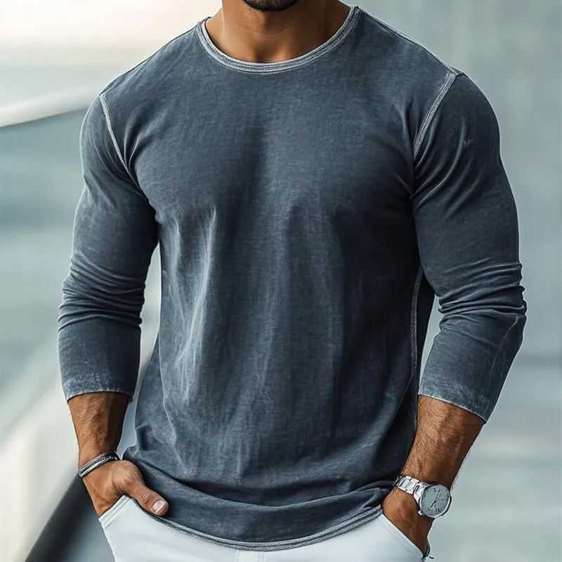 Men's Casual Distressed Round Neck Long Sleeve T-shirt 83733924U sold by Manly product image thumbnail 2