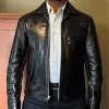 Men's Retro Pure Black Glossy Zip Leather Jacket 21155049U sold by Manly