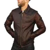 Men's Vintage Red Brown Zipper Leather Jacket 09236570U sold by Manly
