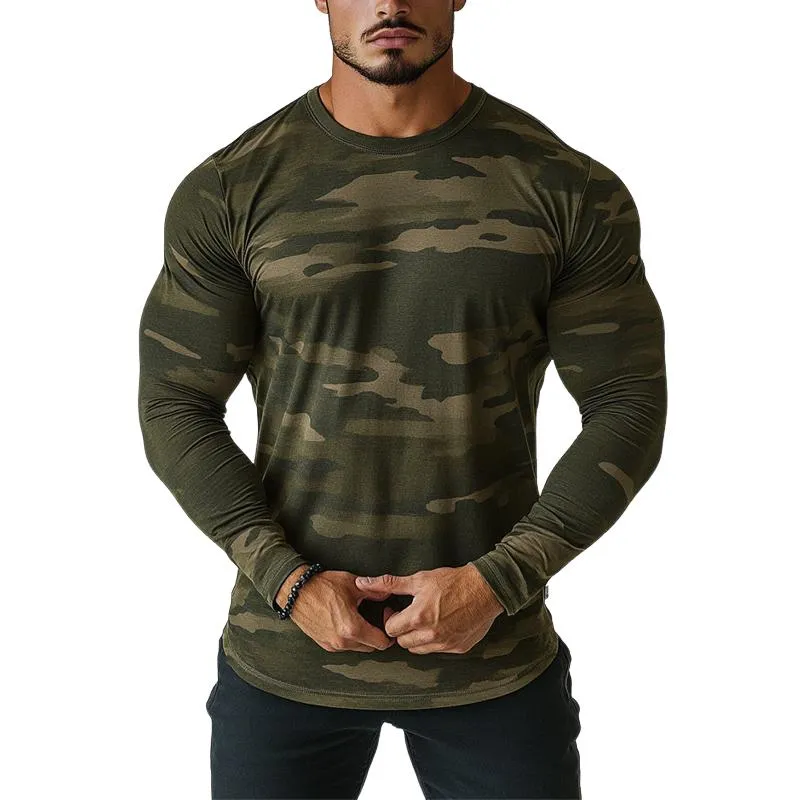 Men's Casual Camouflage Round Neck Long Sleeve T-Shirt 13319933U sold by Manly
