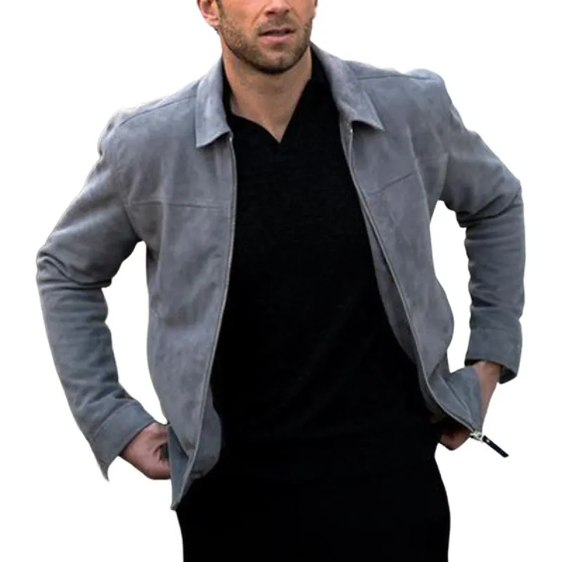 Men's Light Grey Suede Zip-Up Jacket 90068529U sold by Manly