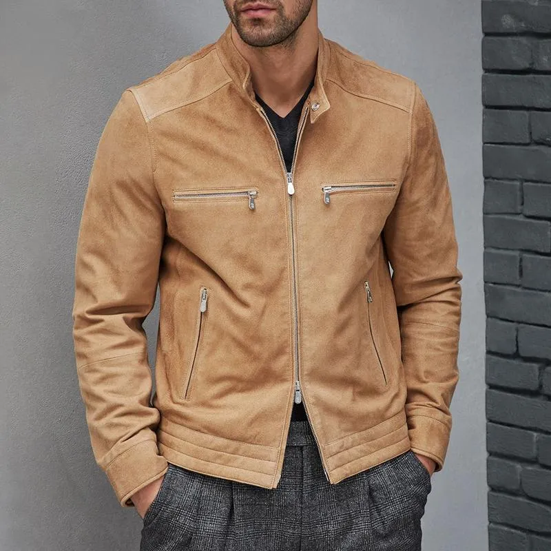 Men's Fashion Solid Suede Stand Collar Multi-pocket Zipper Jacket 37139411Z sold by Manly product image thumbnail 2
