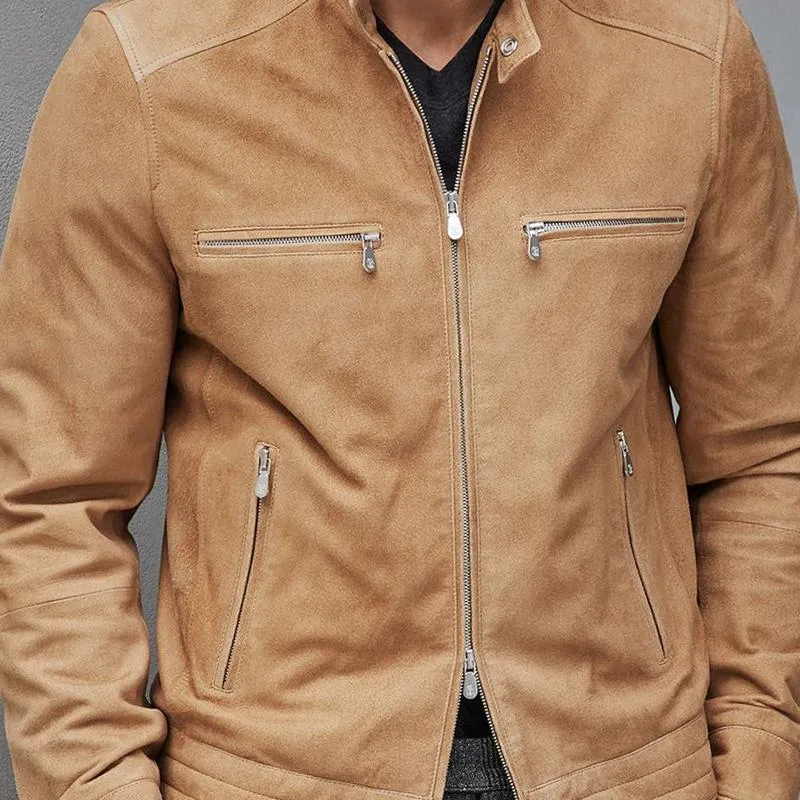 Men's Fashion Solid Suede Stand Collar Multi-pocket Zipper Jacket 37139411Z sold by Manly product image thumbnail 3