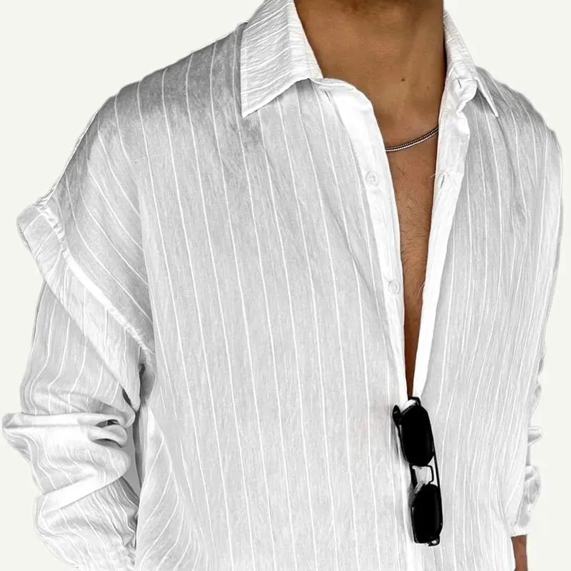 Men's Fashion Striped Lapel Long Sleeve Shirt 19828979Z sold by Manly product image thumbnail 3