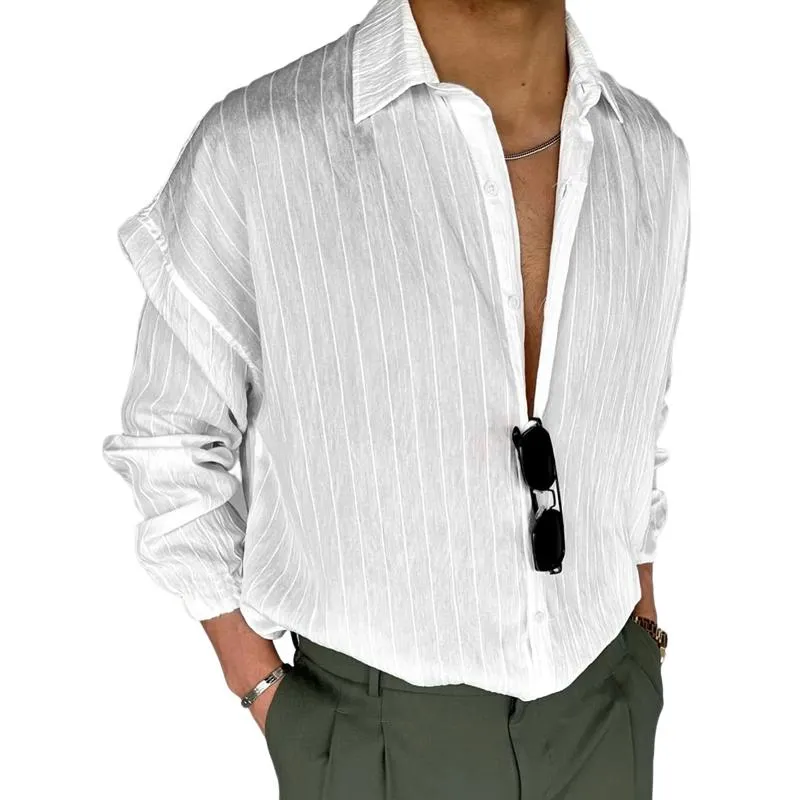 Men's Fashion Striped Lapel Long Sleeve Shirt 19828979Z sold by Manly