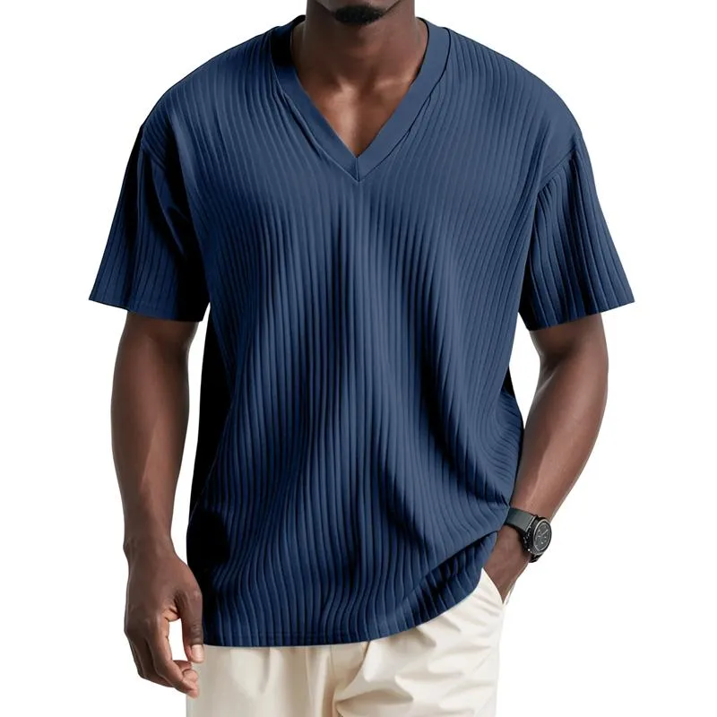 Men's Fashion Solid Striped V Neck Short Sleeve T-shirt 00008387Z sold by Manly