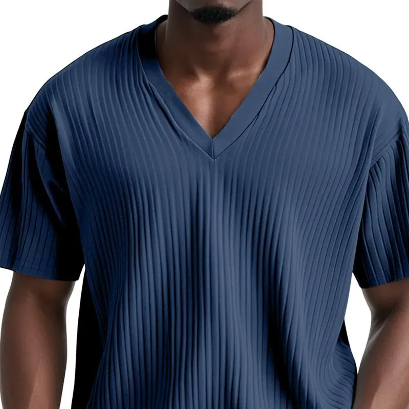 Men's Fashion Solid Striped V Neck Short Sleeve T-shirt 00008387Z sold by Manly product image thumbnail 2