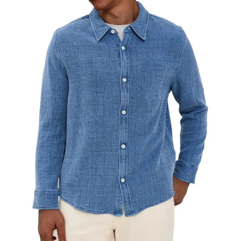 Men's Fashion Solid Color Waffle Lapel Long Sleeve Shirt 51354726Z sold by Manly
