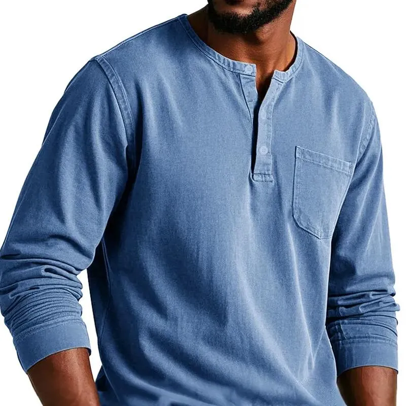 Men's Fashion Solid Color Henley Collar Long Sleeve T-shirt 70711413Z sold by Manly product image thumbnail 2