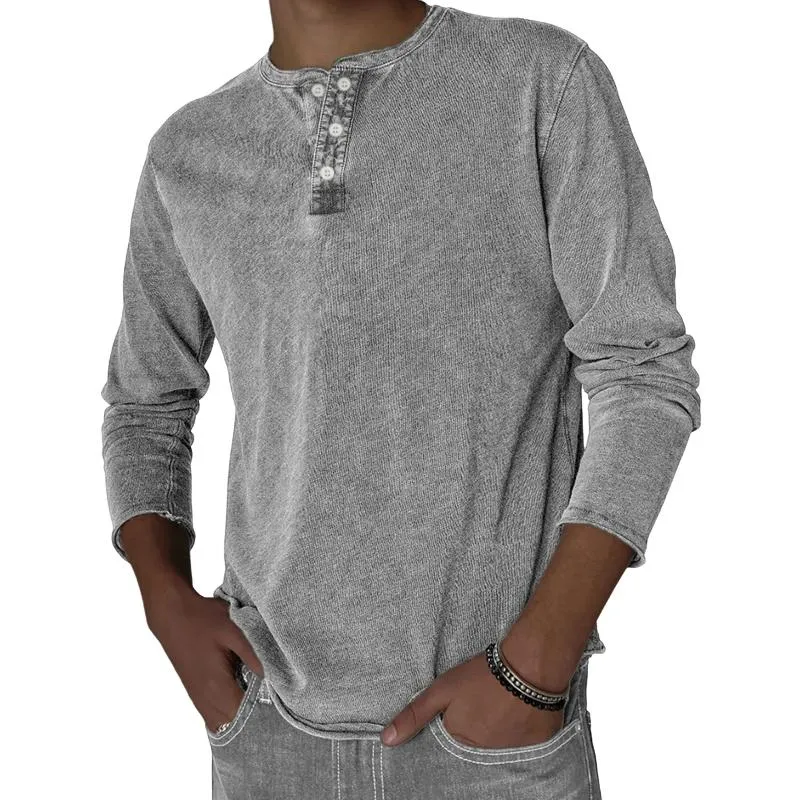 Men's Fashion Solid Color Henley Collar Long Sleeve T-shirt 32366670Z sold by Manly