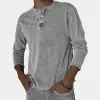 Men's Fashion Solid Color Henley Collar Long Sleeve T-shirt 32366670Z sold by Manly