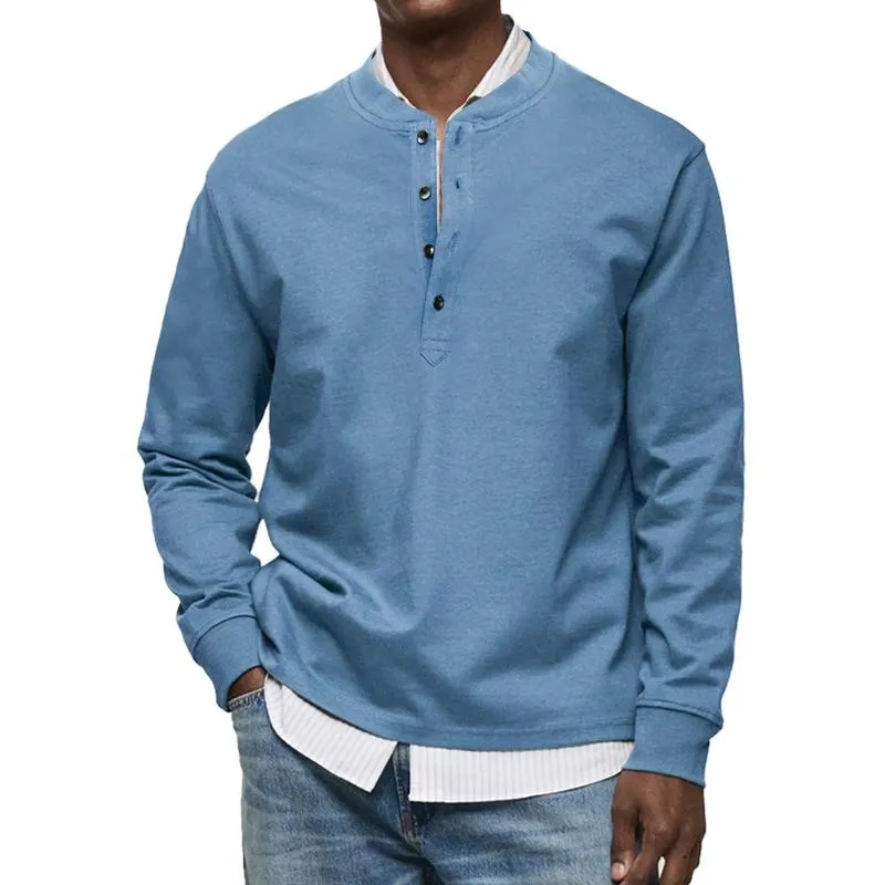 Men's Fashion Solid Color Henley Collar Long Sleeve T-shirt 29618966Z sold by Manly