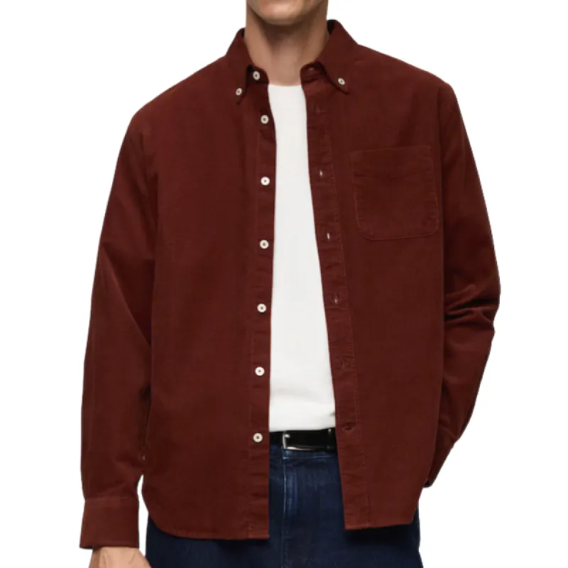 Men's Retro Fashion Fine Corduroy Lapel Long Sleeve Shirt 70784962F sold by Manly