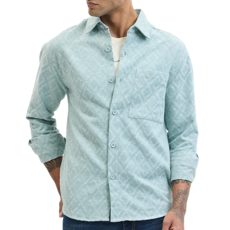 Men's Casual Digital Printed Lapel Long Sleeve Shirt 99398885F sold by Manly
