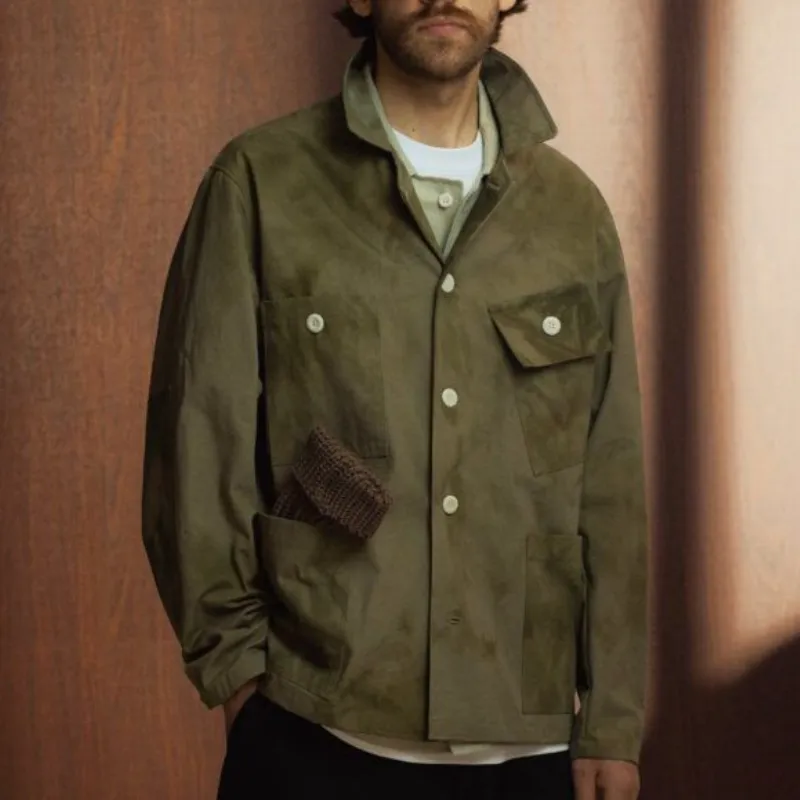 Men's Vintage Casual Suede Lapel Long Sleeve Shirt 49368640F sold by Manly product image thumbnail 3