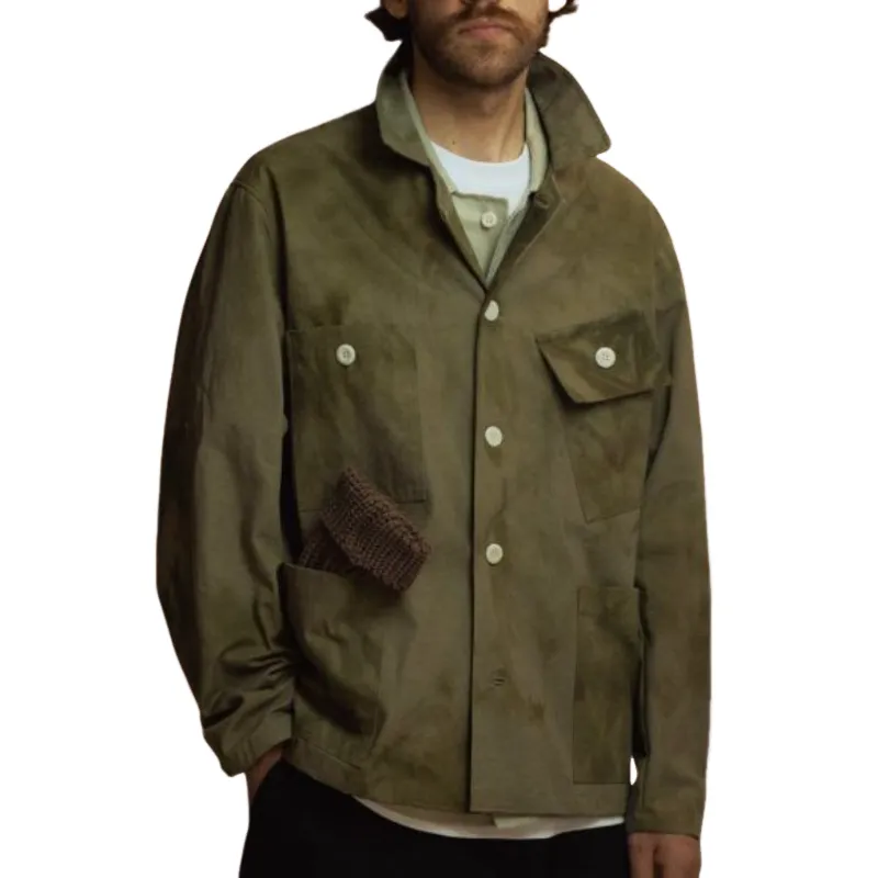 Men's Vintage Casual Suede Lapel Long Sleeve Shirt 49368640F sold by Manly product image thumbnail 2