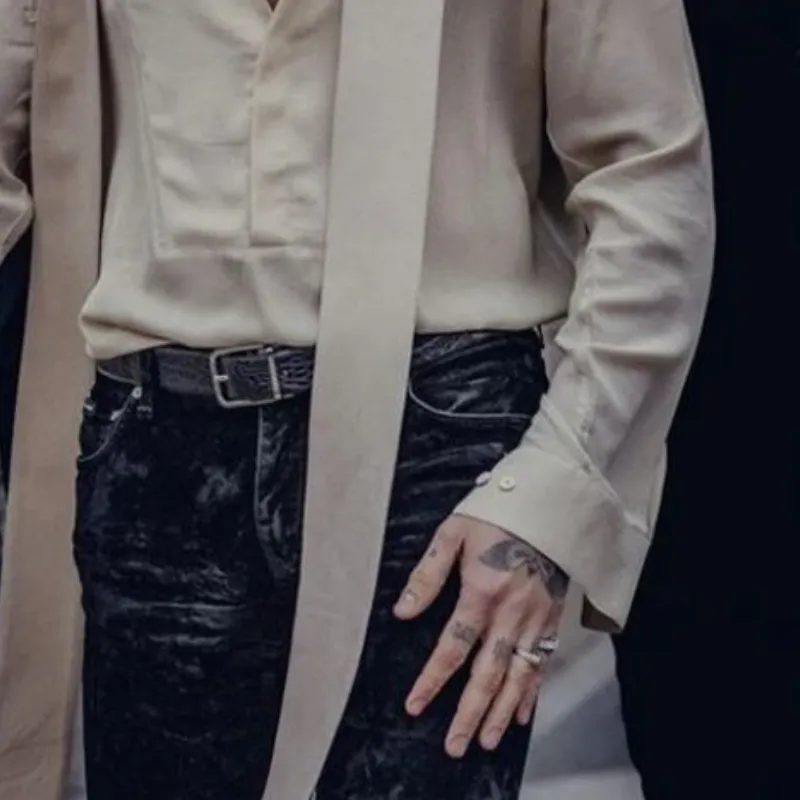 Men's Stylish Casual V-neck Detachable Tie Chiffon Long-sleeved Shirt 28609575K sold by Manly product image thumbnail 4