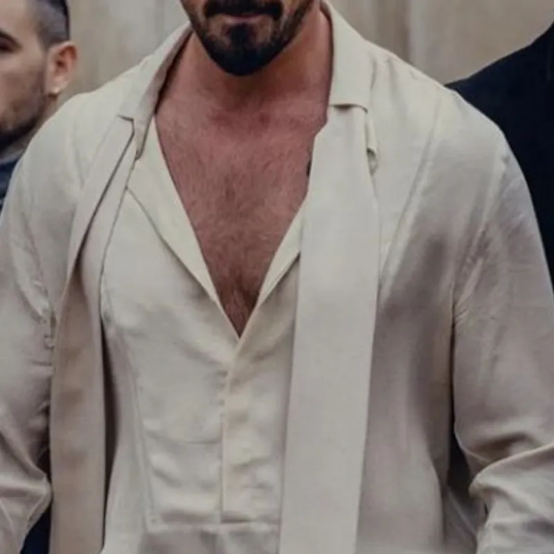 Men's Stylish Casual V-neck Detachable Tie Chiffon Long-sleeved Shirt 28609575K sold by Manly product image thumbnail 3