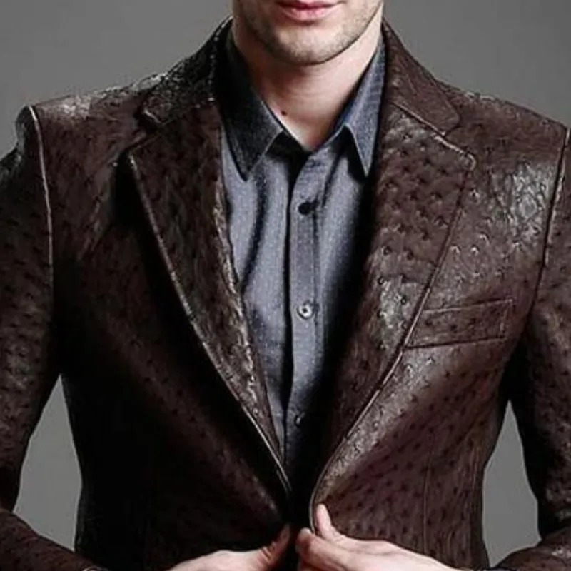 Men's Classic Vintage Textured Leather Single Breasted Blazer 46068219K sold by Manly product image thumbnail 3