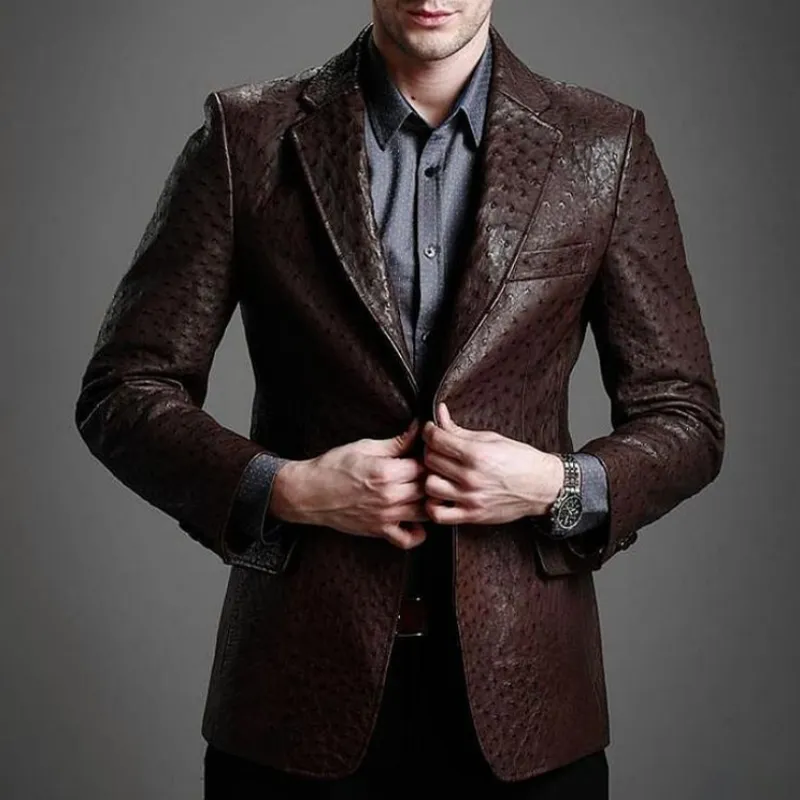 Men's Classic Vintage Textured Leather Single Breasted Blazer 46068219K sold by Manly product image thumbnail 2
