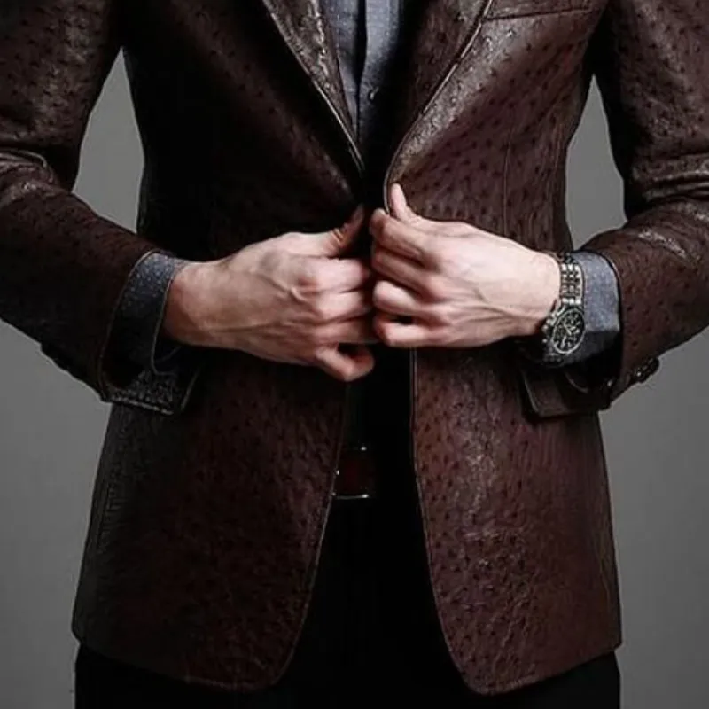 Men's Classic Vintage Textured Leather Single Breasted Blazer 46068219K sold by Manly product image thumbnail 4